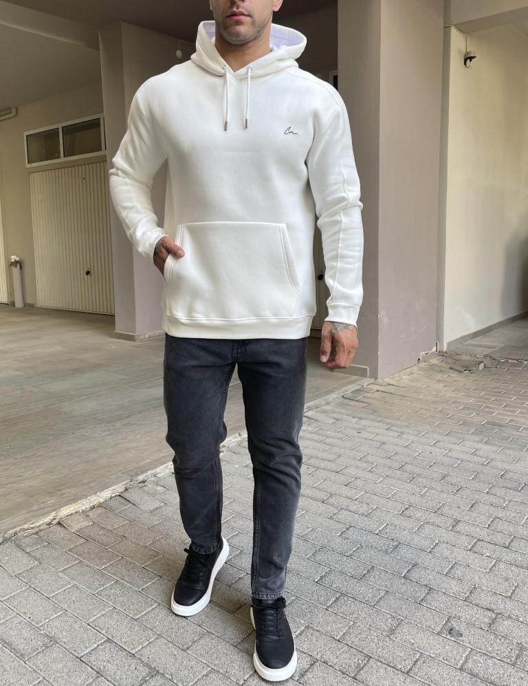 Ανδρικό άσπρο φούτερ με κουκούλα 4267 φωτογραφία